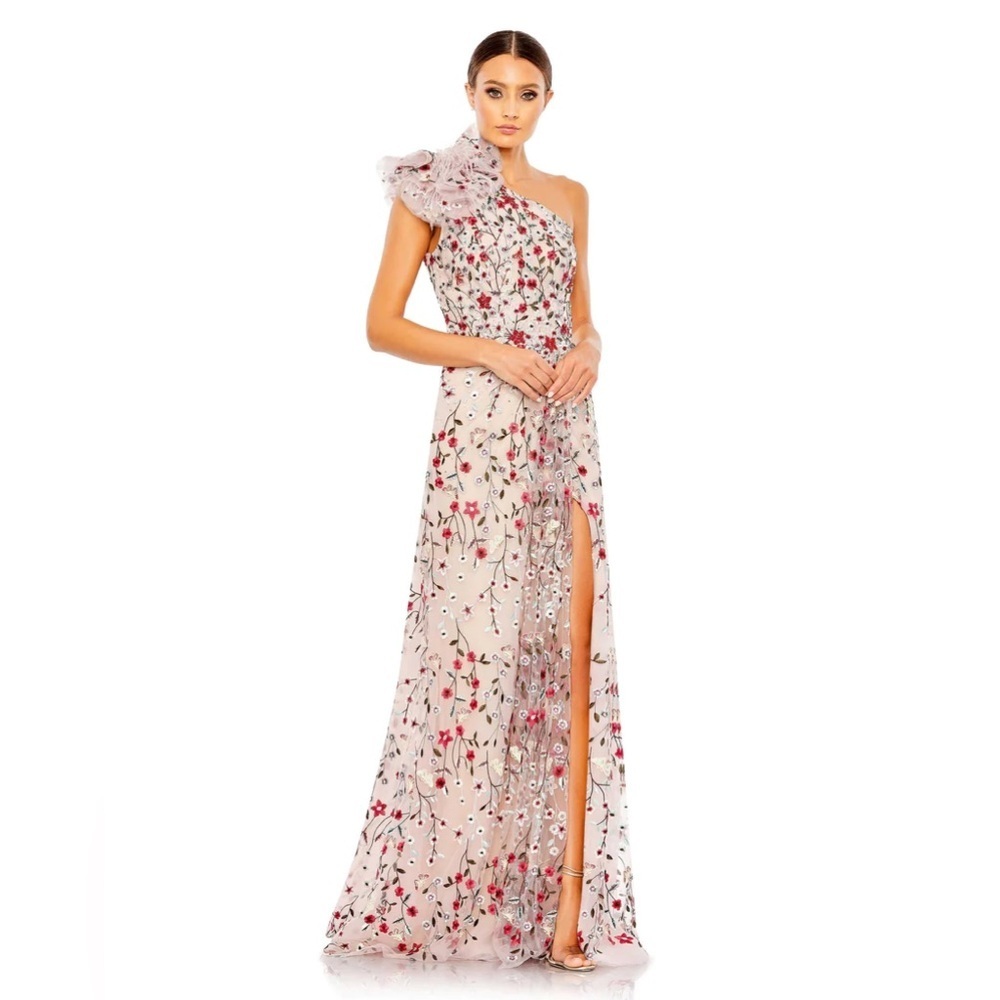 Mac Duggal 20331 NWT EMBELLISHED RUFFLED ONE SHOULDER A LINE GOWN